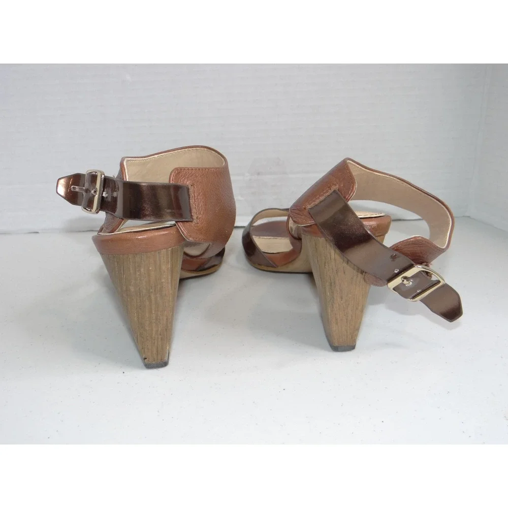 Isola Brown Leather and Metallic Bronze‎ Block Heel Sandals 6.5M 6318100